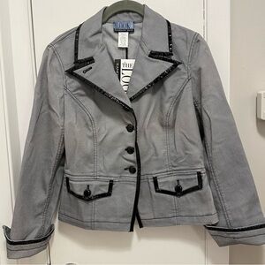 The Look Randolph Duke Womens Blazer 4 Jacket NWT Gray Long Slv Patent Trim